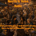 Cover of Legends of Thaloranth: Hearth and Home: Radia, a cozy fantasy journaling game about building a quiet life in the Grand Marketplace of Radia.