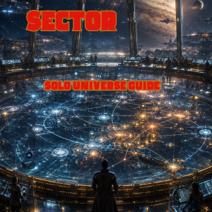 Cover of Starburn Sector Solo Universe Guide, showing a futuristic observation chamber overlooking a massive holographic star map beneath a giant gas giant planet.
