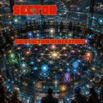 Cover of Starburn Sector Solo Faction Generators, featuring representatives gathered around a massive holographic map of interconnected factions aboard a futuristic space station.