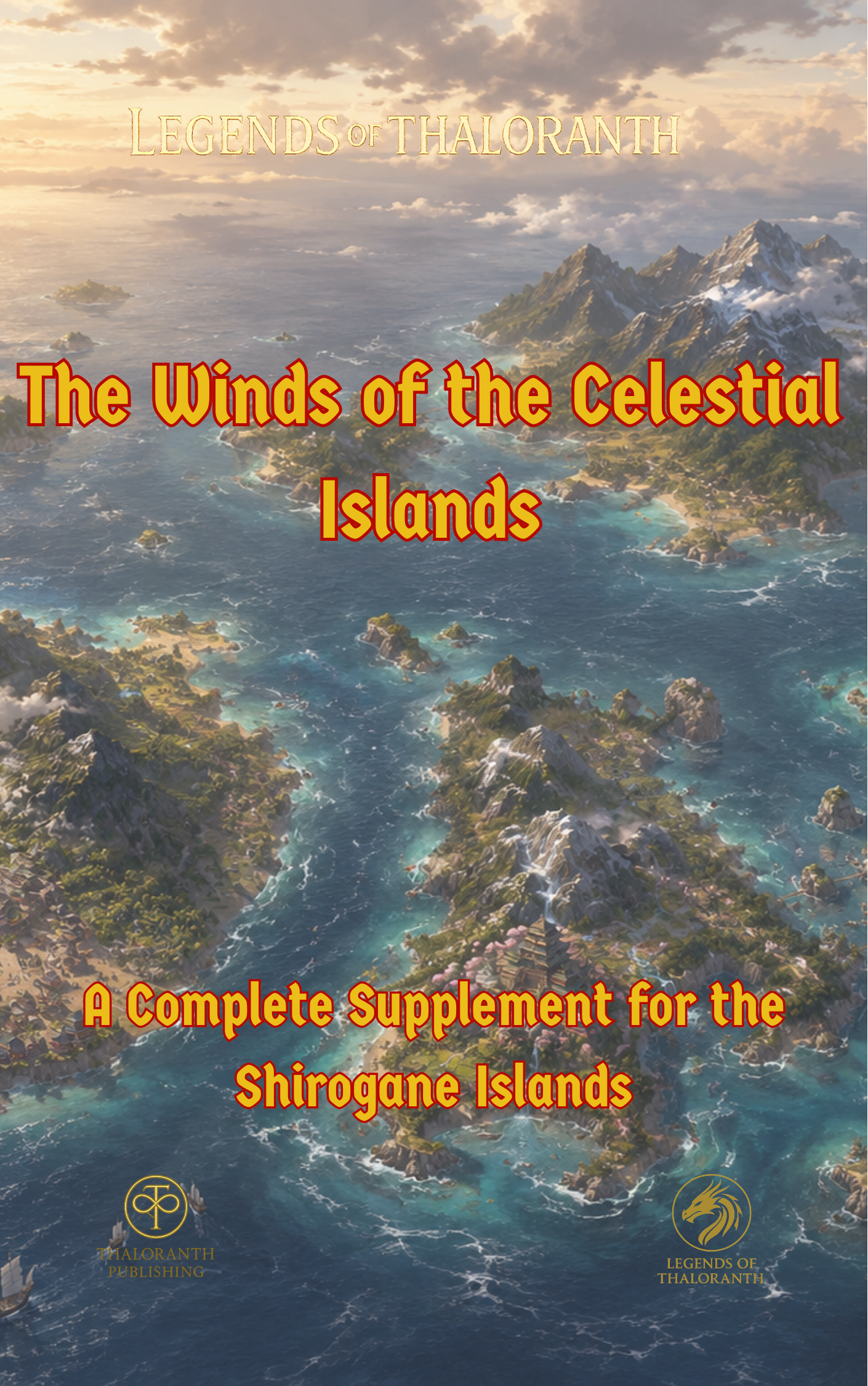 The Legends of Thaloranth: Winds of the Celestial Islands: A Guide to the Shirogane Islands explores one of Vaeloraranth's most distinctive regions through its history, geography, island realms, cultures, settlements, traditions, and maritime heritage. Designed for players and Game Masters, this World Line supplement provides detailed regional lore, memorable locations, and campaign inspiration for adventures across the Shirogane archipelago, where every voyage reveals new cultures, ancient mysteries, and unforgettable stories.