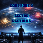 Starburn Sector Legends RPG Core Book 3 Sector Factions cover showing a strategist overlooking the political powers of the Starburn Sector.