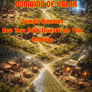 Cover of Domains of Valor: Sample Farm Domains, a Legends of Thaloranth supplement showing how character Paths transform ranches, farms, and domain holdings.