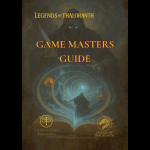 Legends of Thaloranth Game Master's Guide cover featuring a hooded figure overlooking an enchanted book that opens into the fantasy world of Vaeloraranth.