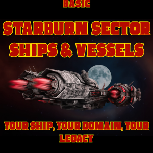Cover of Starburn Sector Ships & Vessels featuring a frontier starship in flight for the Starburn Sector Legends RPG.