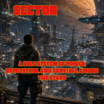 Cover of Starburn Sector Solo System, a solo science fiction roleplaying game featuring a lone explorer overlooking a vast futuristic city beneath a giant gas giant planet.