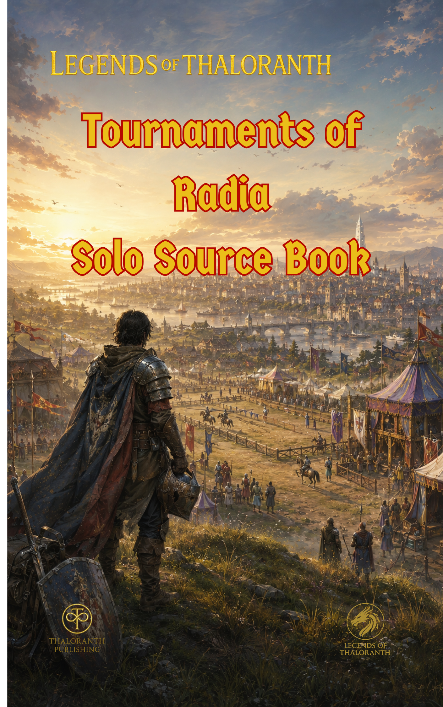 Cover of Legends of Thaloranth: Tournaments of Radia, a fantasy solo RPG campaign centered on seasonal tournaments, reputation, rivals, and championship competition.