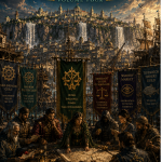 Cover of Legends of Thaloranth: Marisalor Gazetteer Volume Four: Guilds and Factions, a fantasy RPG sourcebook exploring Marisalor's guilds, secret organizations, intelligence networks, and political intrigue.