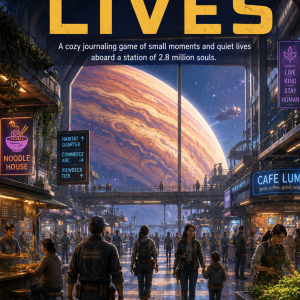 Cover of Starburn Sector: Prosperity Station Lives, a cozy solo journaling roleplaying game set aboard a bustling space station where ordinary people build meaningful lives among millions of residents.